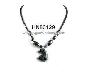 Brazil Hematite Stone Beads Eagle Pendant Necklace